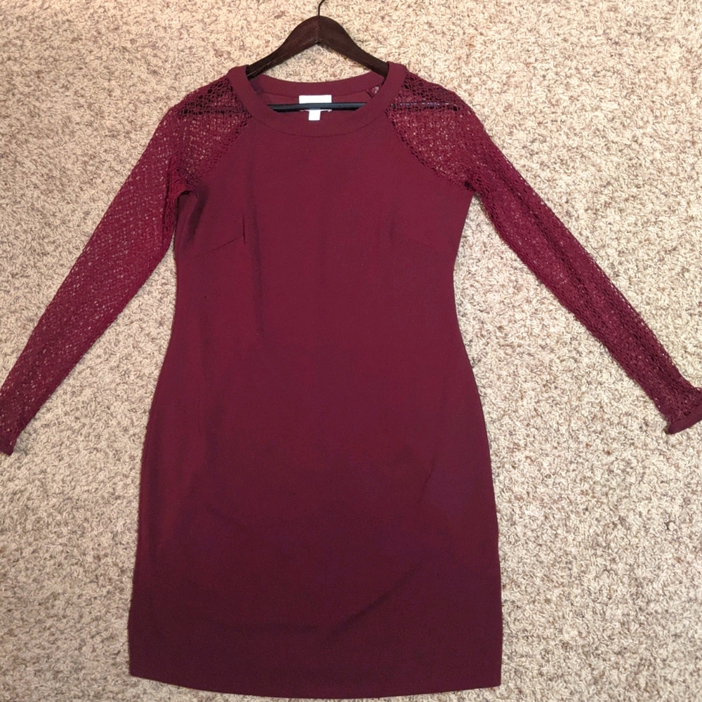 Burgundy Dress Laundry by Shelli Segal Mesh Sleeve